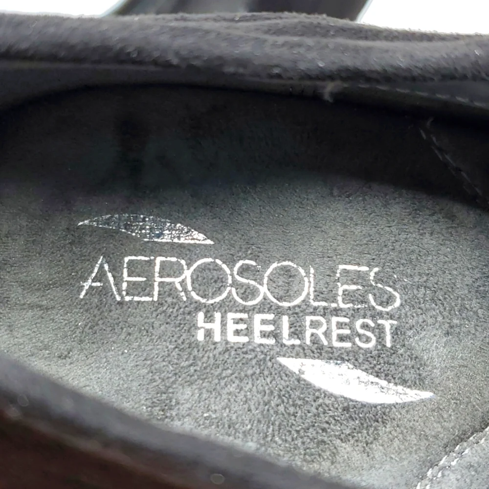 Aerosoles Heelrest Starring Role Black Faux Suede Ankle Booties EUC